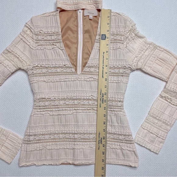 Cinq a sept Cecily Long Sleeve Ruffle Blouse Top Deep V Choker Pink Size Small - Picture 12 of 16